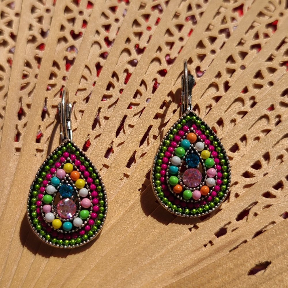 Vintage Multicolor Beaded Teardrop Earrings